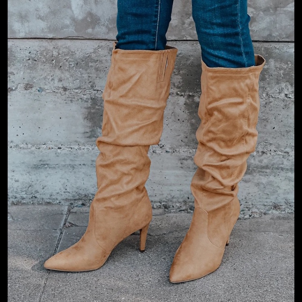 Lulus 7.5 -camel suede pointed toe boots